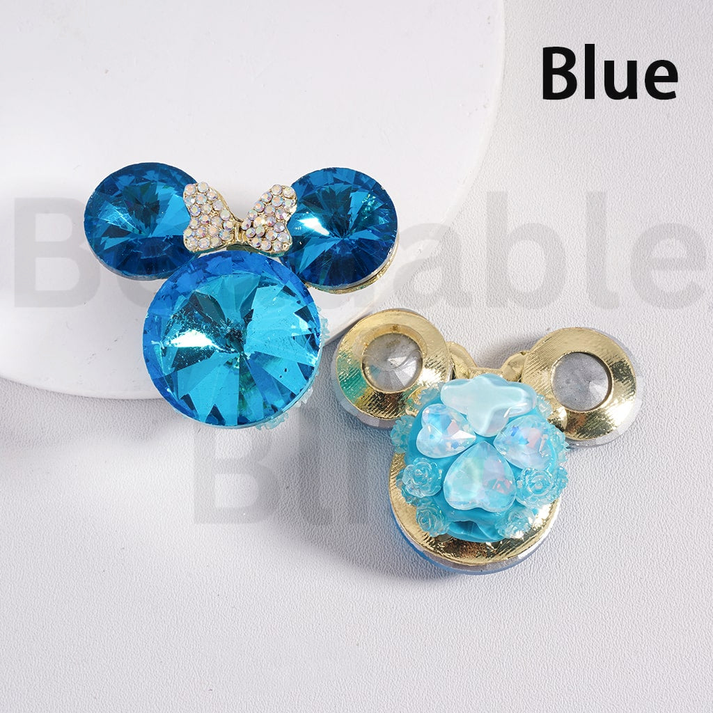 Fancy Gold Alloy Minni Mouse Head with Mini Bow AB Rhinestones Cute Flowers Butterflies Hearts Large Shiny Cone Shape Rhinestones Clay Beads