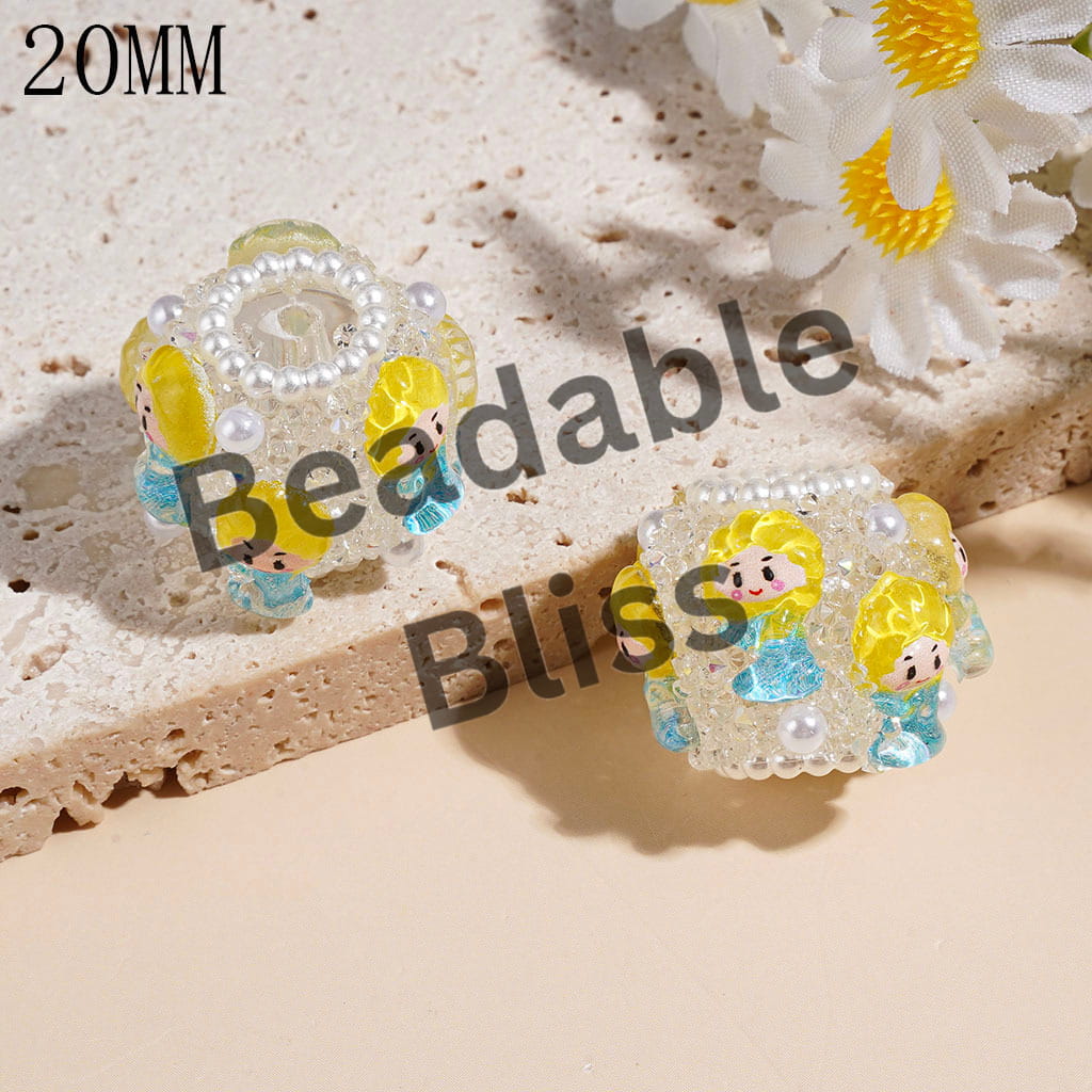 Handmade Acrylic Sugar Beads with Princess and White Pearl Chains, 20MM Multi-Color