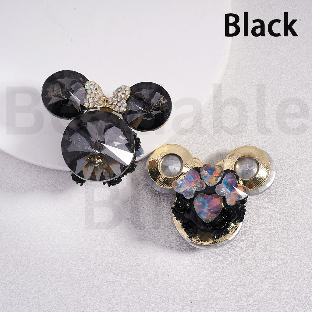 Fancy Gold Alloy Minni Mouse Head with Mini Bow AB Rhinestones Cute Flowers Butterflies Hearts Large Shiny Cone Shape Rhinestones Clay Beads