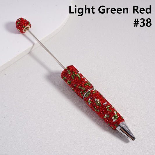 Christmas Series Beadable Clay Pens with Red Green Rhinestones Covered the Entire Pen