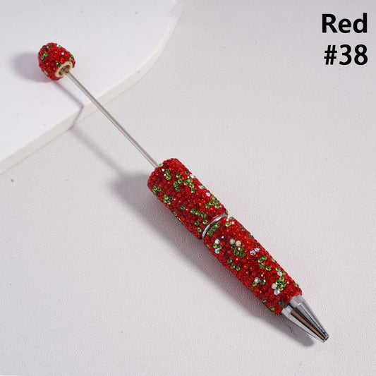 Christmas Series Beadable Clay Pens with Red Green Rhinestones Covered the Entire Pen
