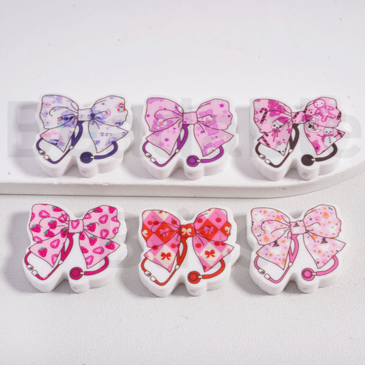 Silicone Focal Beads Stethoscope Bowknot with Different Designs Nurse Doctor Hospital, Random Mix
