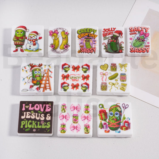 Silicone Focal Beads Pickled Cucumber & Christmas Series, Random Mix