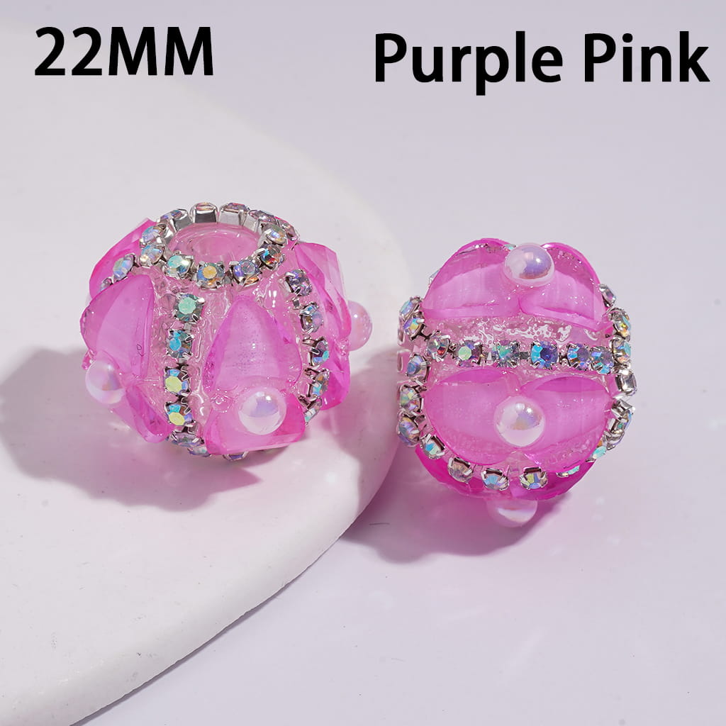 Handmade Clear Acrylic Beads with Shiny Heart and Half-Shell Pearls, AB Rhinestone Chains, Neon Color, 22MM