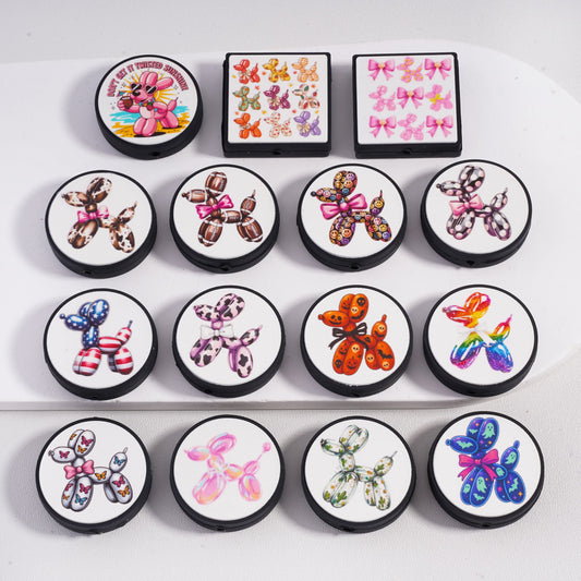 Silicone Focal Beads Cute Balloon Dogs with Different Designs, Random Mix