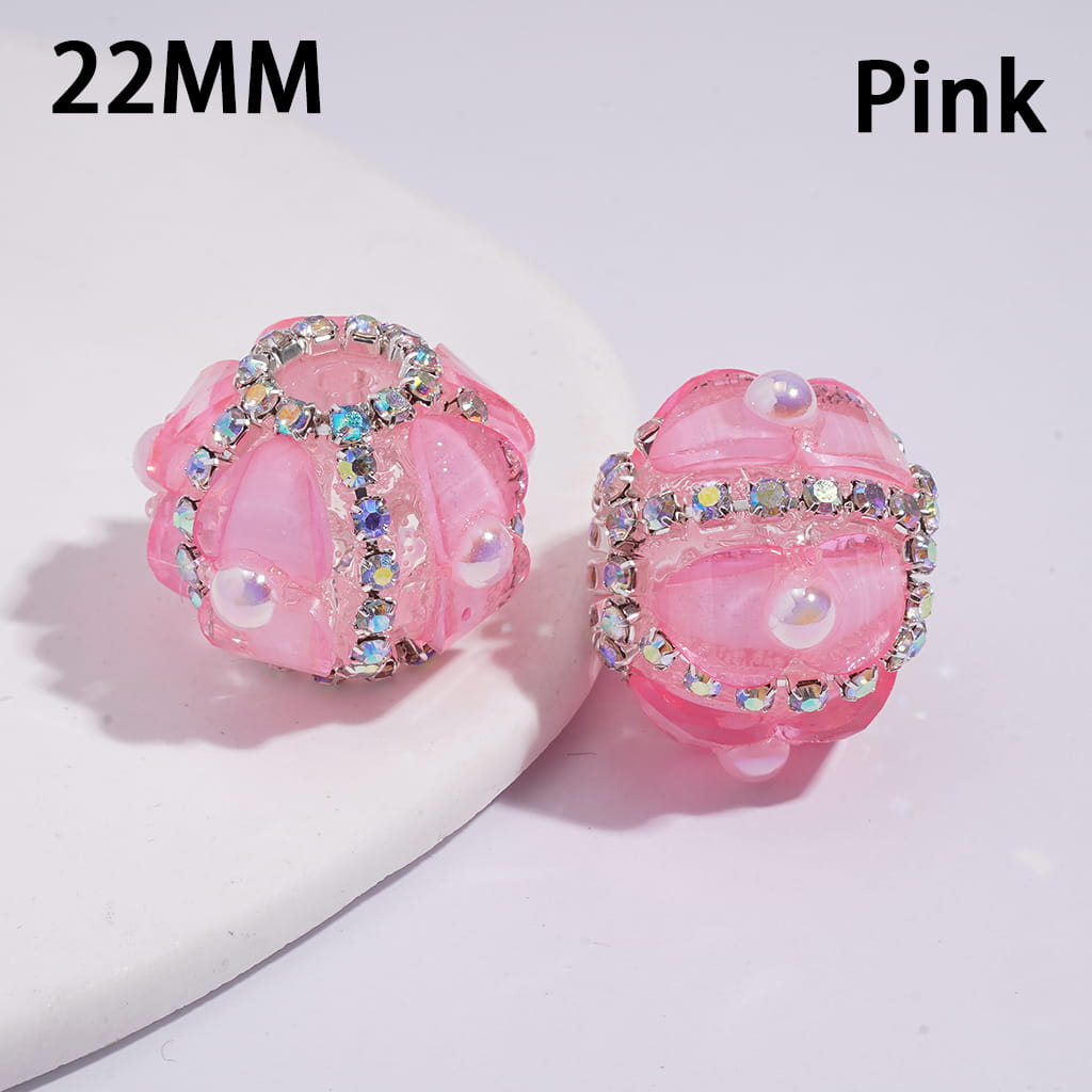 Handmade Clear Acrylic Beads with Shiny Heart and Half-Shell Pearls, AB Rhinestone Chains, Neon Color, 22MM
