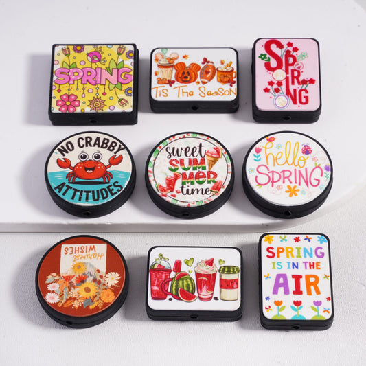 Silicone Focal Beads Spring Series with Different Designs, Random Mix