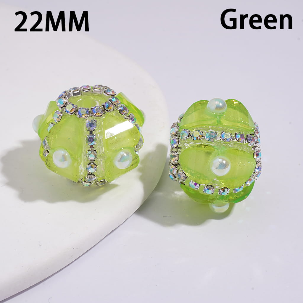 Handmade Clear Acrylic Beads with Shiny Heart and Half-Shell Pearls, AB Rhinestone Chains, Neon Color, 22MM