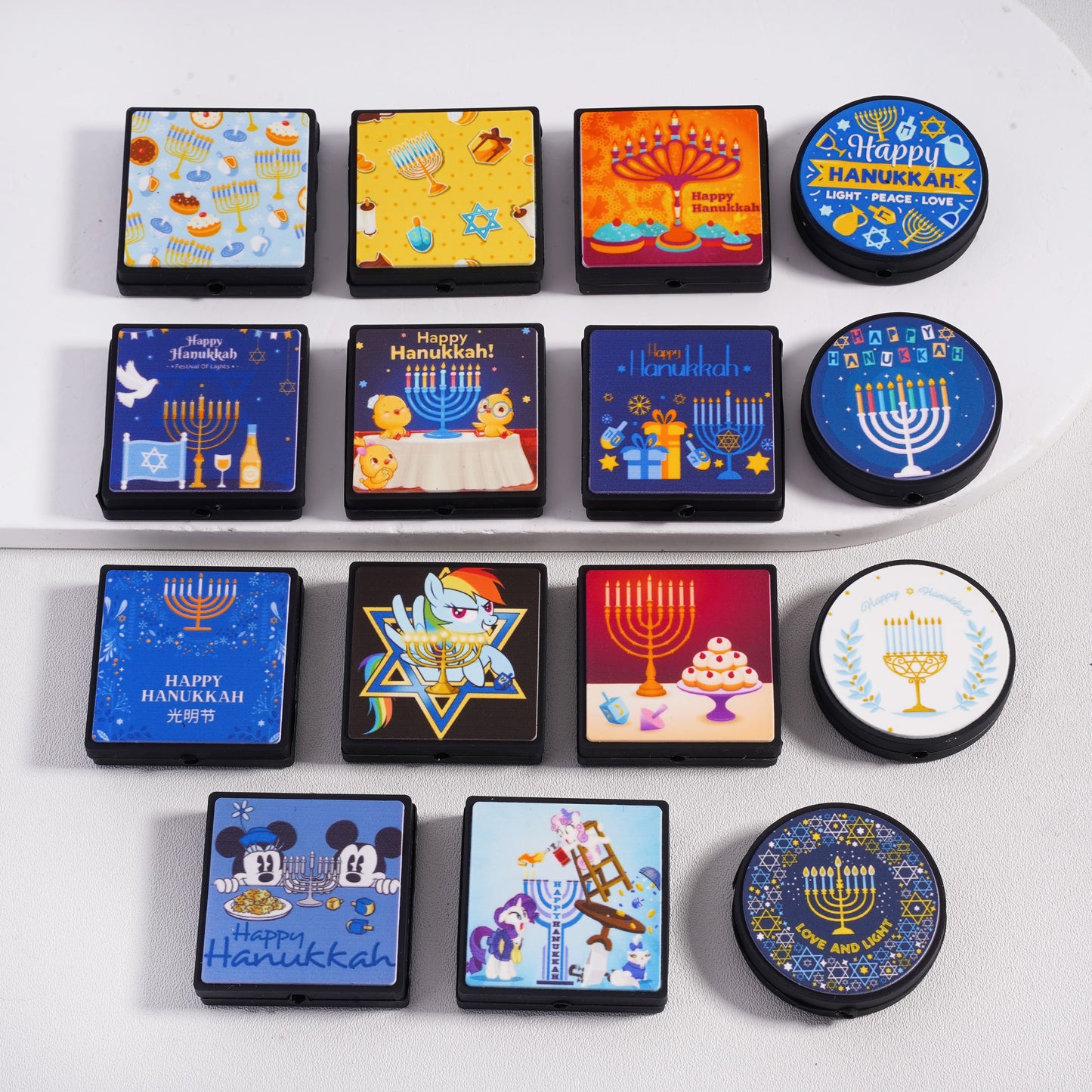 Silicone Focal Beads Happy Hanukkah with Different Designs, Random Mix