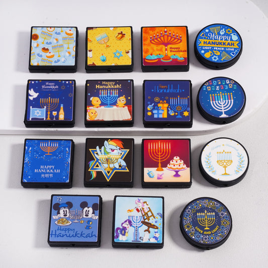 Silicone Focal Beads Happy Hanukkah with Different Designs, Random Mix
