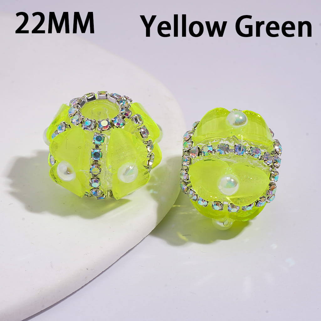 Handmade Clear Acrylic Beads with Shiny Heart and Half-Shell Pearls, AB Rhinestone Chains, Neon Color, 22MM