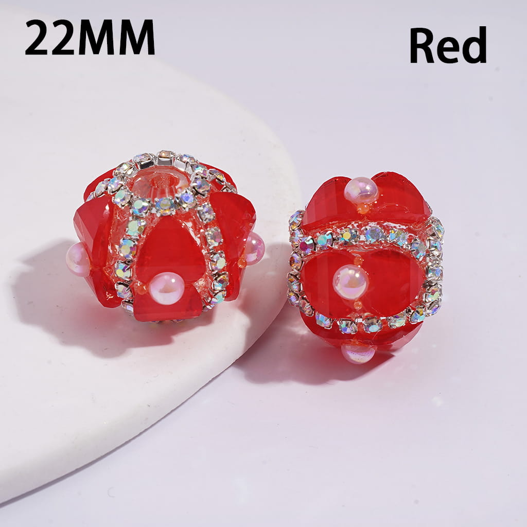 Handmade Clear Acrylic Beads with Shiny Heart and Half-Shell Pearls, AB Rhinestone Chains, Neon Color, 22MM