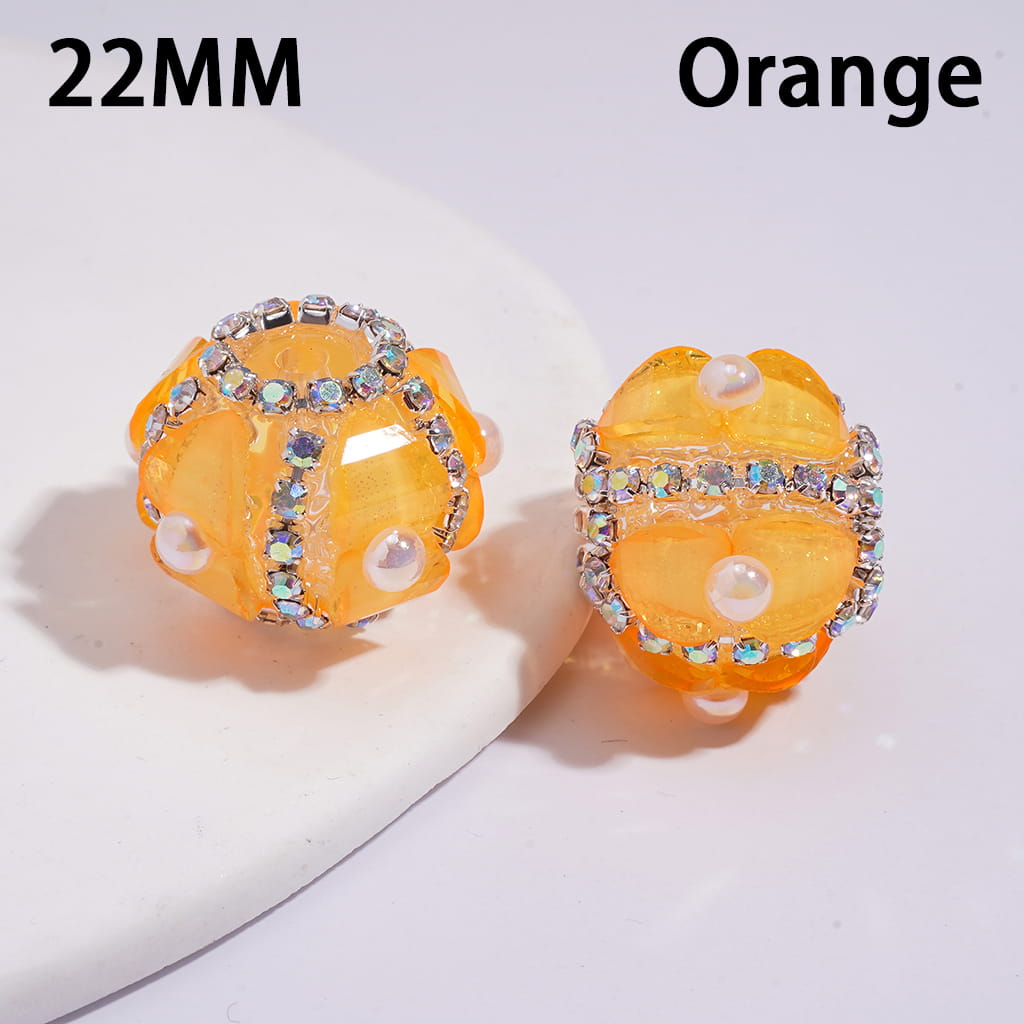 Handmade Clear Acrylic Beads with Shiny Heart and Half-Shell Pearls, AB Rhinestone Chains, Neon Color, 22MM