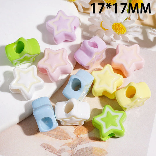 Large Hole Beads - 17*17MM Star Acrylic Beads, Multi-Color, Random Mix (The Diameter is Around 6.5MM)