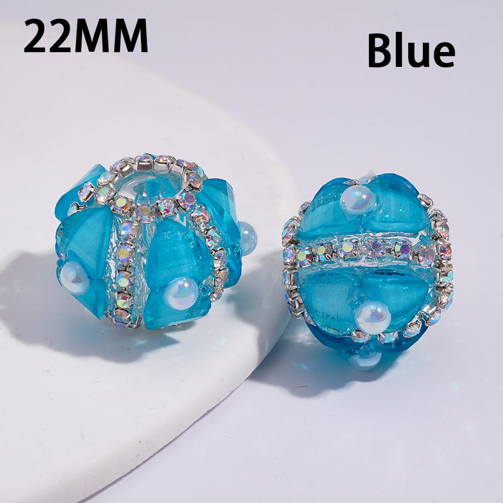Handmade Clear Acrylic Beads with Shiny Heart and Half-Shell Pearls, AB Rhinestone Chains, Neon Color, 22MM