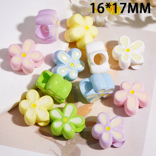 Large Hole Beads - 16*17MM Irregular Five-Petaled Flower Acrylic Beads, Multicolor, Random Mix (The Diameter is Around 6.5MM)
