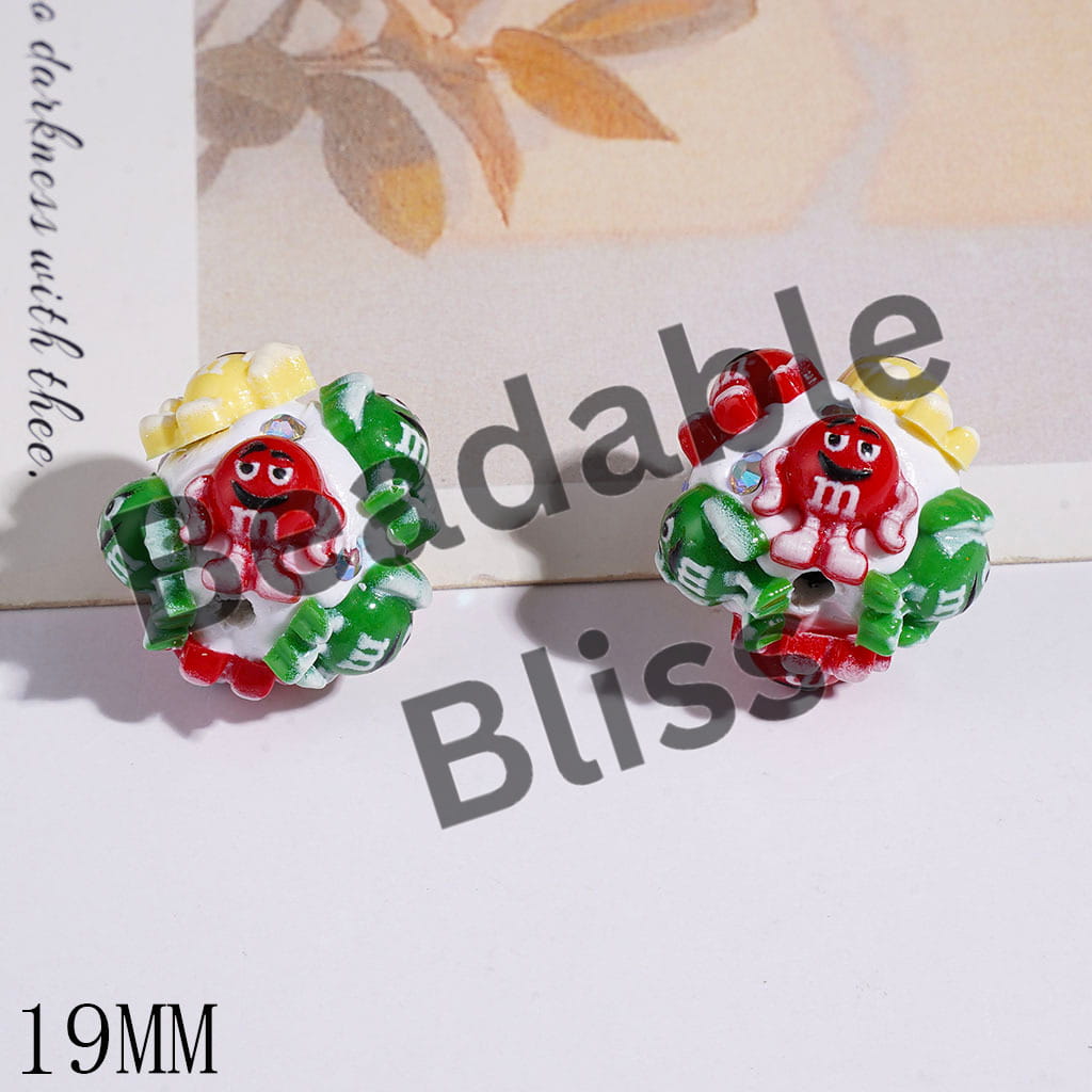 Clay Beads with Candy Chip Style Emoji and AB Rhinestone, 19MM