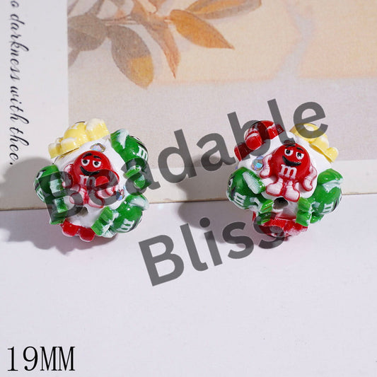 Clay Beads with Candy Chip Style Emoji and AB Rhinestone, 19MM