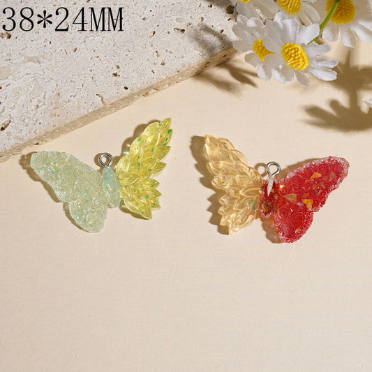 Butterfly with Matte Frosted Rose Flower & Gold Foil Paper on Wings Acrylic Charms, 38*24MM, Two-Tone Colors, Random Mix