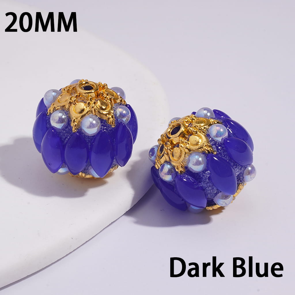 Handmade Acrylic Beads w Gold Alloy Six Pointed Flower on Both Base Sides, w Salix Leaf Rhinestones and Half-Shell Pearls, Candy Colors, 20MM