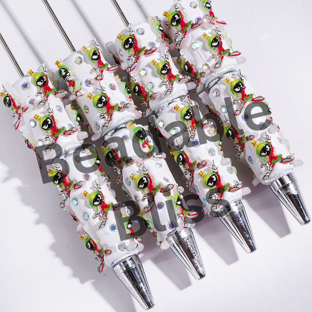 Beadable Clay Pens Martian Alien with Green Helment Character and AB Rhinestone