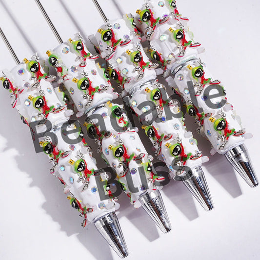 Beadable Clay Pens Martian Alien with Green Helment Character and AB Rhinestone