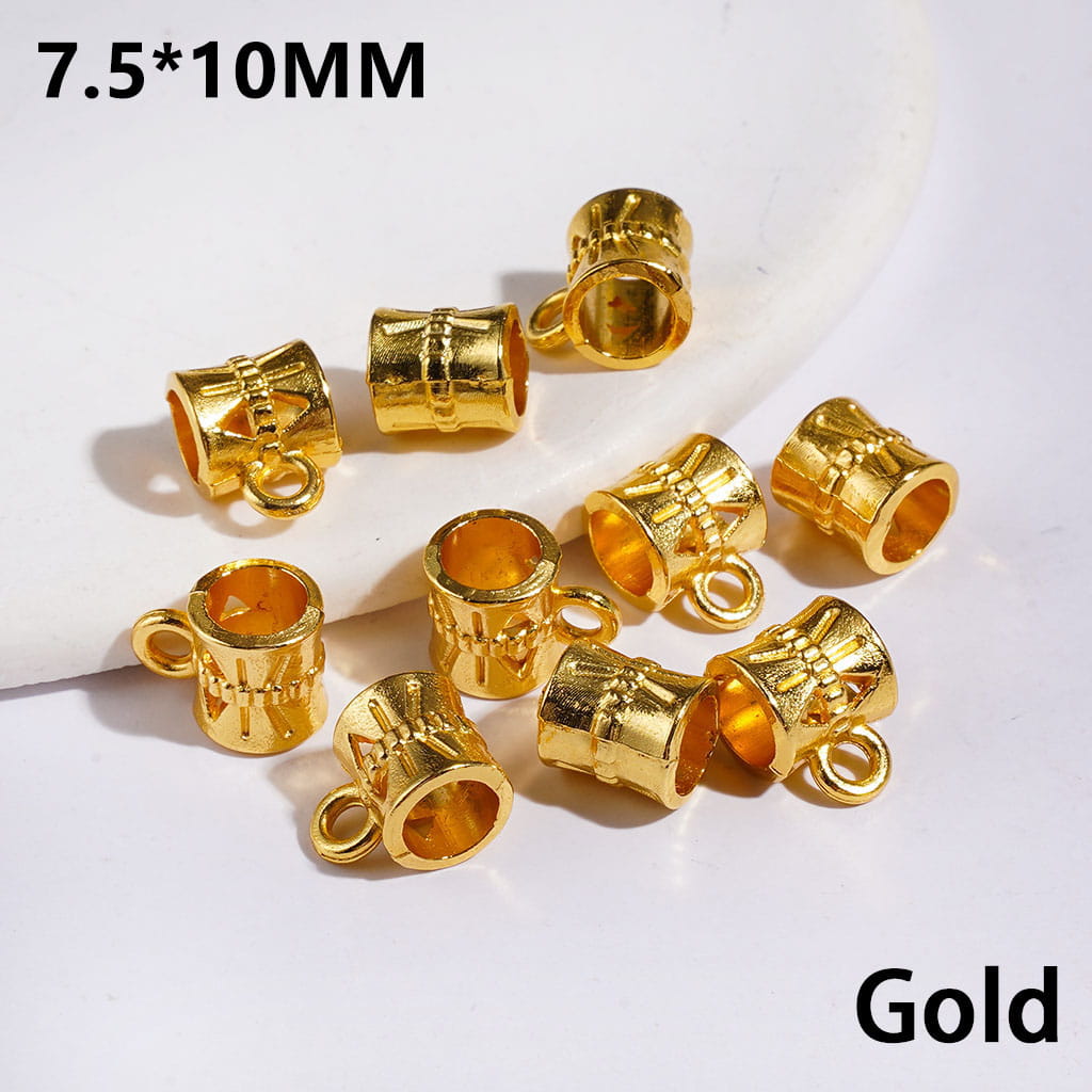 Hollowed Drum Shape Metal Bail Beads for Charms and Pendants, Jewelry Accessories, 7.5*10MM, Large Hole, Silver and Gold (The Diameter is Around 4.5MM)