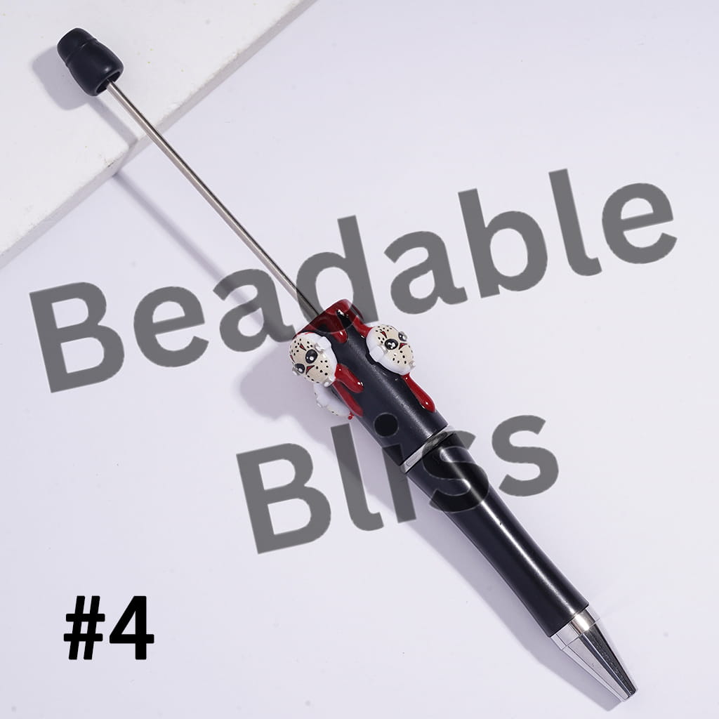 Handcrafted Beadable Pens with Halloween Head-Parts Horror Character Series and Red Liquid Prints