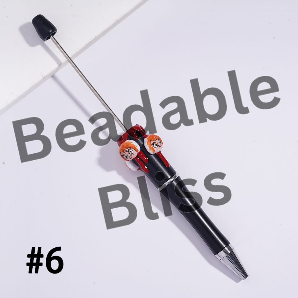 Handcrafted Beadable Pens with Halloween Head-Parts Horror Character Series and Red Liquid Prints