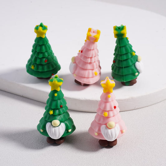 Silicone Focal Beads 3D Cute Christmas Tree with White Beard Yellow Star