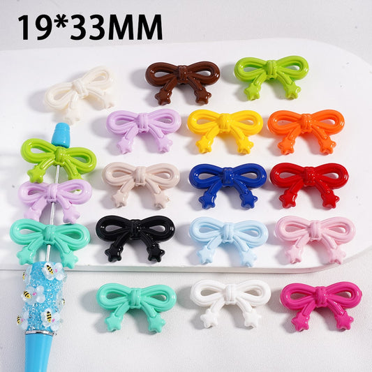 Acrylic Beads Cute Bowknot with Mini Star in Solid Color, 19*33MM (Single Color is available for 200pcs(Whole Bag)Only)