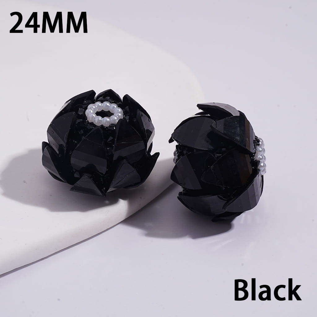 Handmade Blooming Lotus Flower Sugar Acrylic Beads Water Drop Petals Rhinestones and White Pearl Chains in Soft Rubber Process, 24MM, Multi-Color