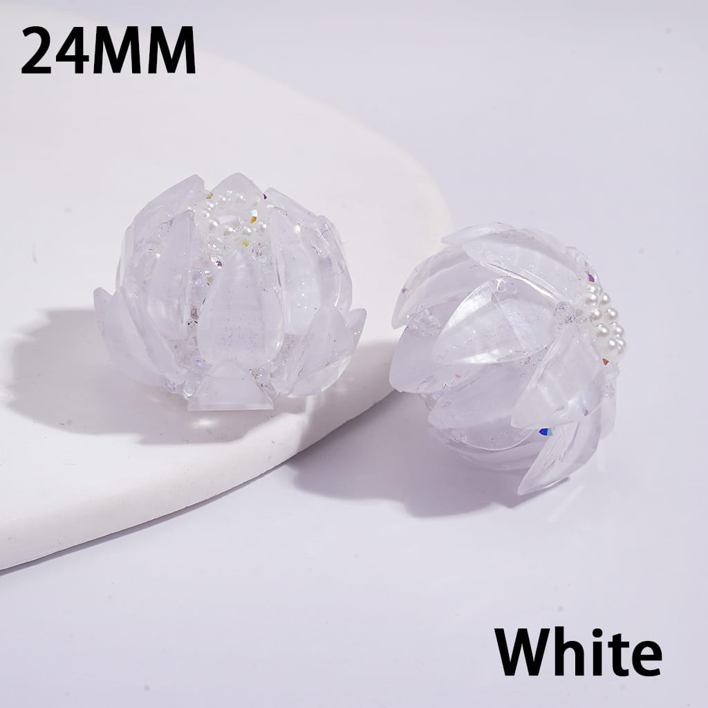 Handmade Blooming Lotus Flower Sugar Acrylic Beads Water Drop Petals Rhinestones and White Pearl Chains in Soft Rubber Process, 24MM, Multi-Color