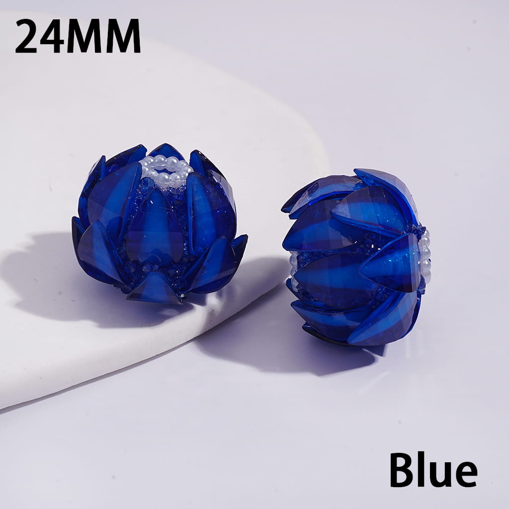 Handmade Blooming Lotus Flower Sugar Acrylic Beads Water Drop Petals Rhinestones and White Pearl Chains in Soft Rubber Process, 24MM, Multi-Color