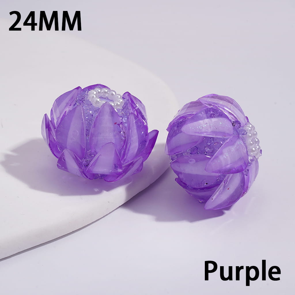 Handmade Blooming Lotus Flower Sugar Acrylic Beads Water Drop Petals Rhinestones and White Pearl Chains in Soft Rubber Process, 24MM, Multi-Color
