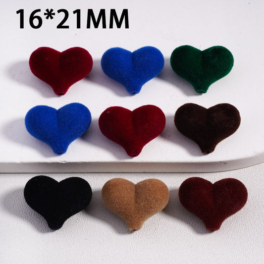 Acrylic Beads Cute Flocked Fluffy Heart, Dark Colors, 16*21MM (Can't Used for the Pen), Random Mix