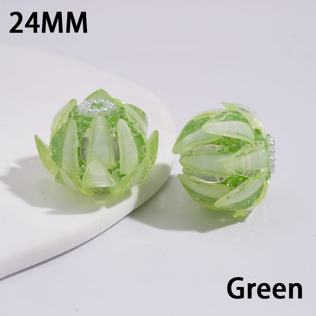 Handmade Blooming Lotus Flower Sugar Acrylic Beads Water Drop Petals Rhinestones and White Pearl Chains in Soft Rubber Process, 24MM, Multi-Color