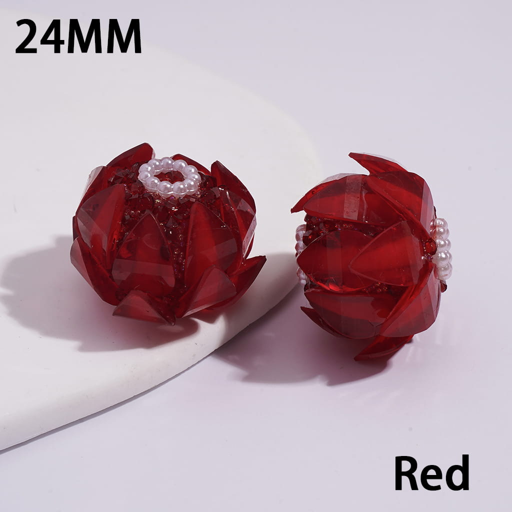 Handmade Blooming Lotus Flower Sugar Acrylic Beads Water Drop Petals Rhinestones and White Pearl Chains in Soft Rubber Process, 24MM, Multi-Color