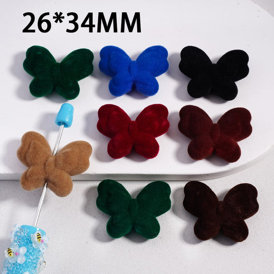 Acrylic Beads Flocked Fluffy Double-Layer Butterflies, Dark Colors, 26*34MM, Random Mix