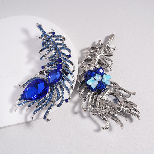 Fancy Silver Alloy Feather with Large Shiny Royal Blue Water Drop Rhinestones Cute Butterfly Heart Snowflakes Clay Beads