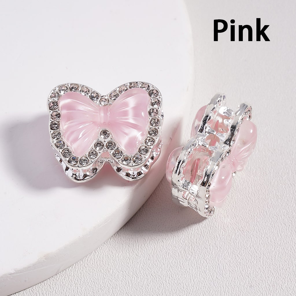 Fancy Silver Alloy Bowknot Butterfly Beads with Clear Rhinestones, 18*21MM