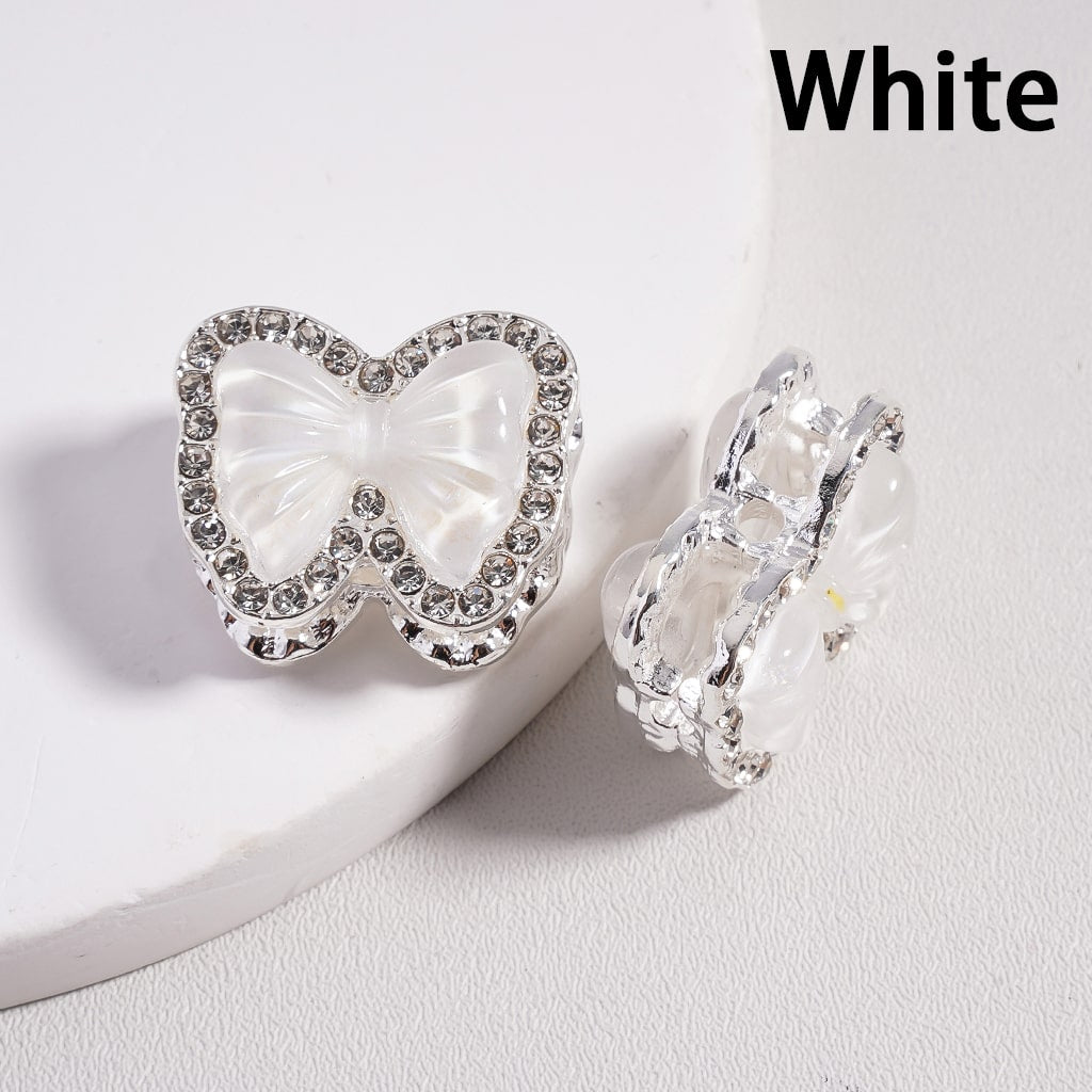 Fancy Silver Alloy Bowknot Butterfly Beads with Clear Rhinestones, 18*21MM