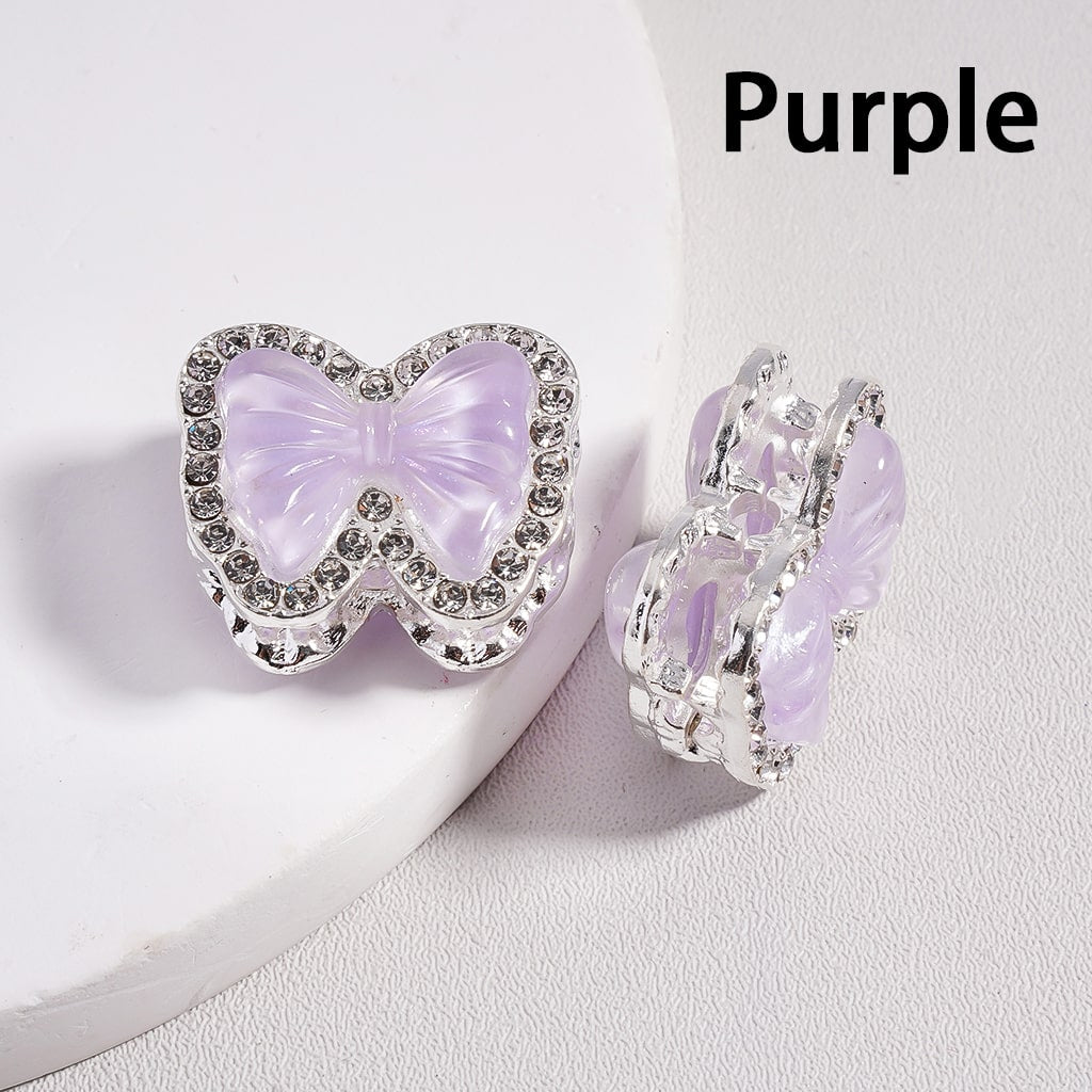 Fancy Silver Alloy Bowknot Butterfly Beads with Clear Rhinestones, 18*21MM