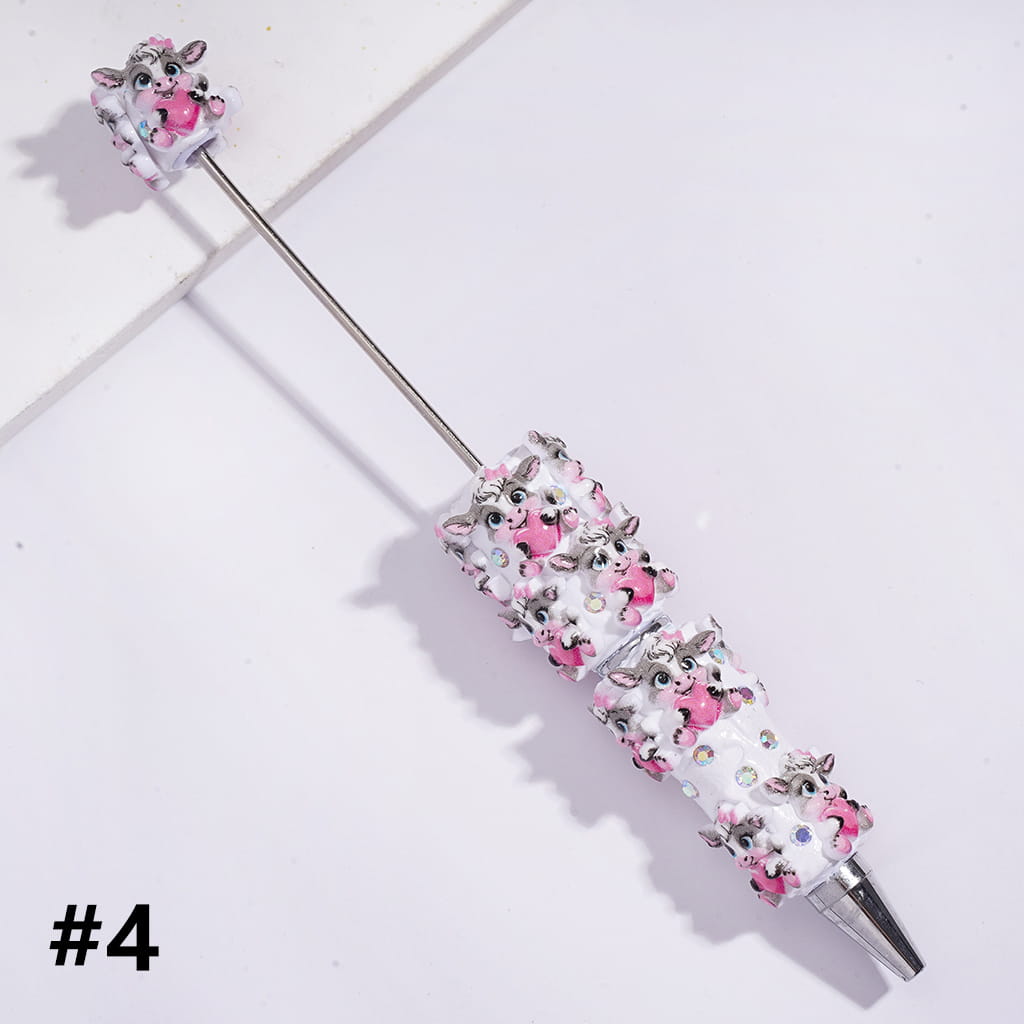 Beadable Clay Pens with Various Style Dairy & Highland Cattle and AB Rhinestones