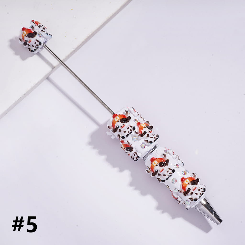 Beadable Clay Pens with Various Style Dairy & Highland Cattle and AB Rhinestones