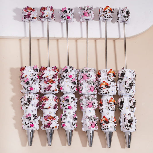 Beadable Clay Pens with Various Style Dairy & Highland Cattle and AB Rhinestones
