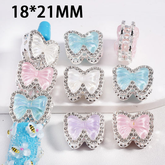 Fancy Silver Alloy Bowknot Butterfly Beads with Clear Rhinestones, 18*21MM