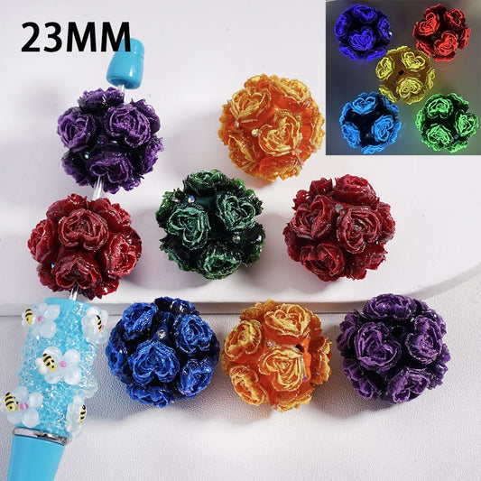 Clay Beads Luminous Glitter Heart Flowers AB Rhinestones, 23MM