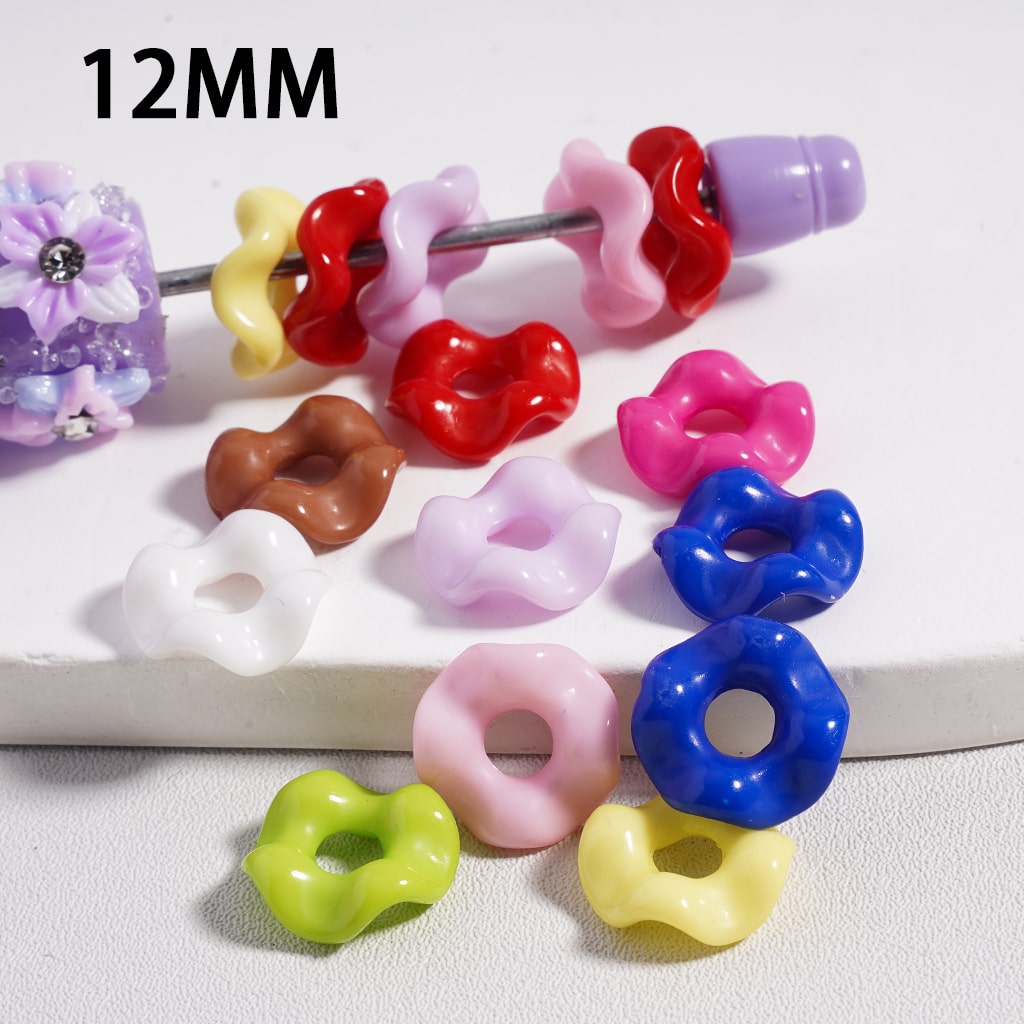 Acrylic Beads Wavy Shape Spacer Large Hole, Solid Color, 12MM, Random Mix