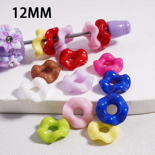 Acrylic Beads Wavy Shape Spacer Large Hole, Solid Color, 12MM, Random Mix